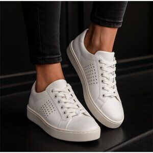 Michael Kors White Leather Low Top Sneakers Perforated + MK Charm Womens Sz 8M